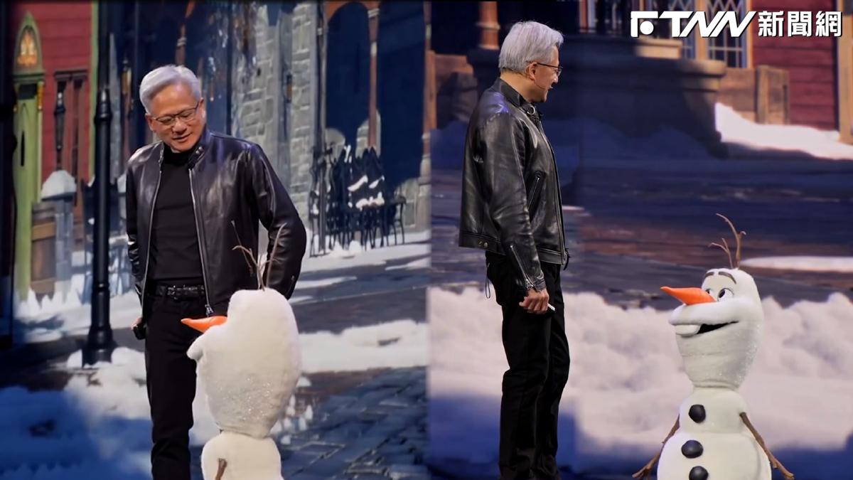 影／黃仁勳與《冰雪奇緣》雪寶驚喜同台互動　「超擬真機器人」將在香港、巴黎迪士尼現身